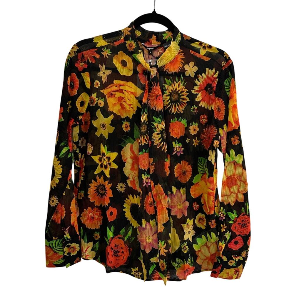 DESIGUAL NWT $145 Flowers Multicolored Cotton Silk Blend Blouse Size US S - Picture 4 of 8